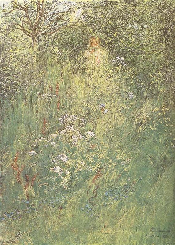 Carl Larsson in the Hawthorn Hedge Sweden oil painting art